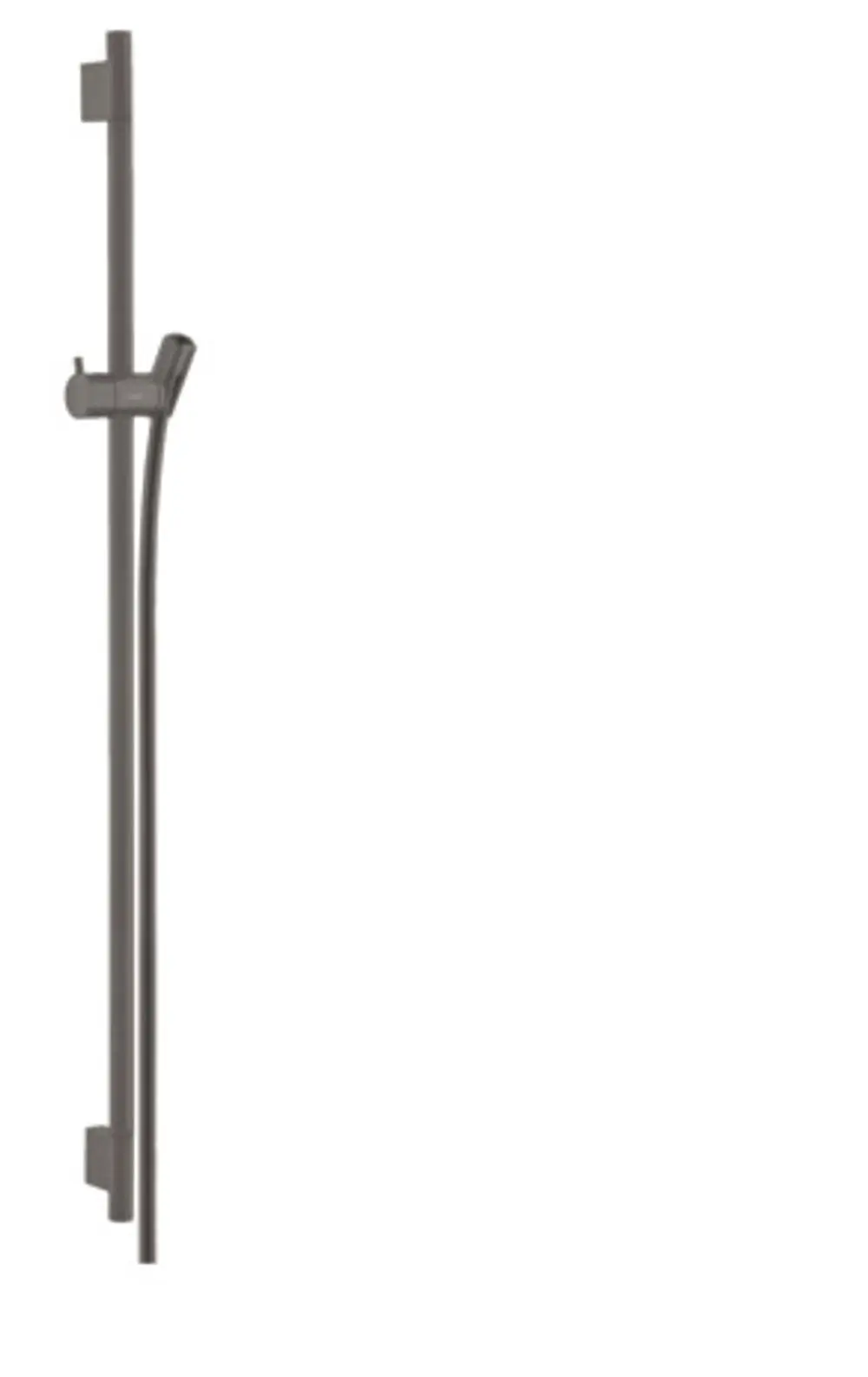 Hansgrohe Brausestange in Brushed Black Chrome, vertikal montiert, ausgestattet mit Halterung für Duschschlauch und glatter Oberfläche.